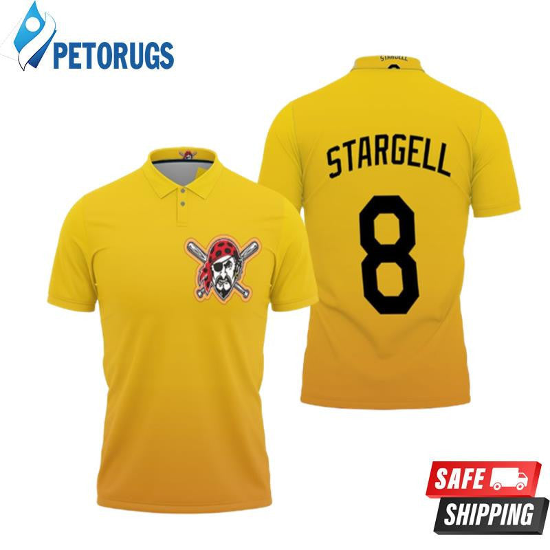 Pittsburgh Pirates Willie Stargell #8 Great Player 2020 Baseball Team Logo Yellow Printed Polo Shirt