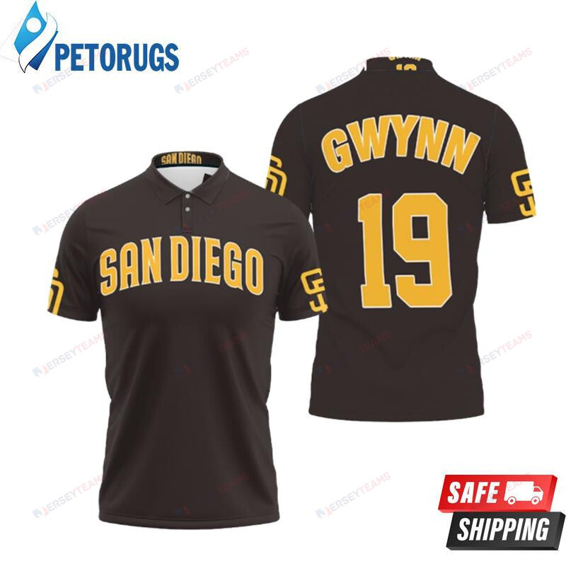 San Diego Padres Tony Gwynn 19 Dark Brown Inspired Style Printed Polo Shirt