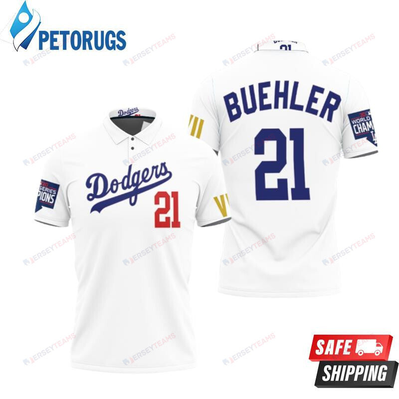Los Angeles Dodgers Buehler 21 2020 Championship Golden Edition White Inspired Style Printed Polo Shirt
