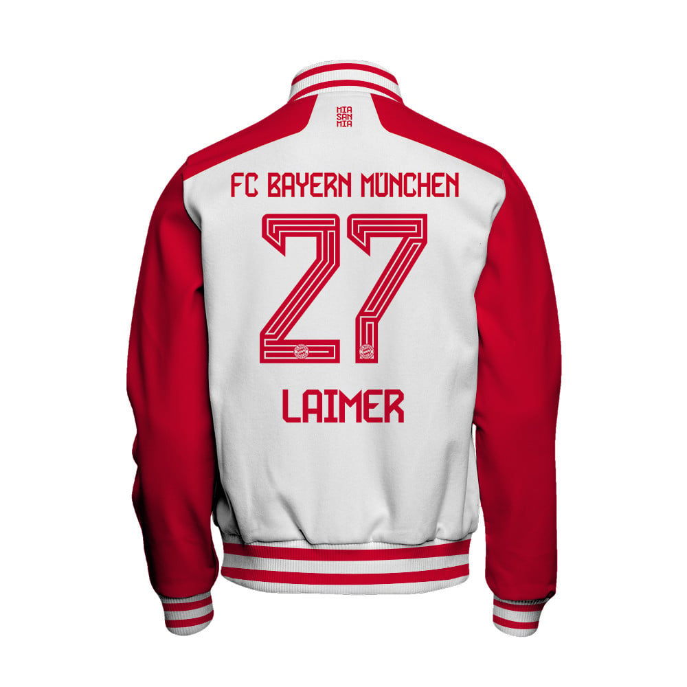 Konrad Laimer 27 Bayern Munich 2023/24 Home Baseball Jacket - White - All-Over-Printed Jacket