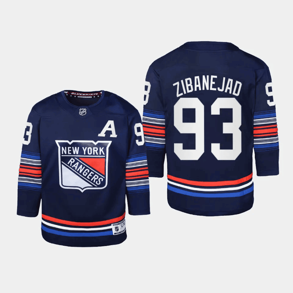 Mika Zibanejad 93 New York Rangers 2024 Alternate Third Youth Jersey - Navy