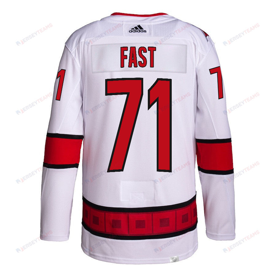 Jesper Fast 71 Carolina Hurricanes 2024 NHL Playoffs Patch Away Jersey - Men, White