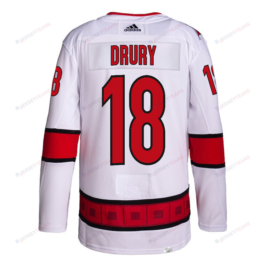 Jack Drury 18 Carolina Hurricanes 2024 NHL Playoffs Patch Away Jersey - Men, White