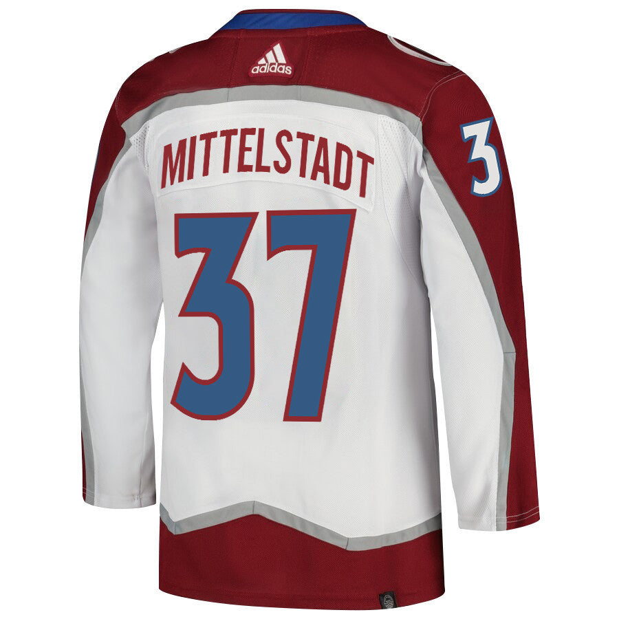 Casey Mittelstadt 37 Colorado Avalanche 2024 NHL Playoffs Patch Away Jersey - Men, White