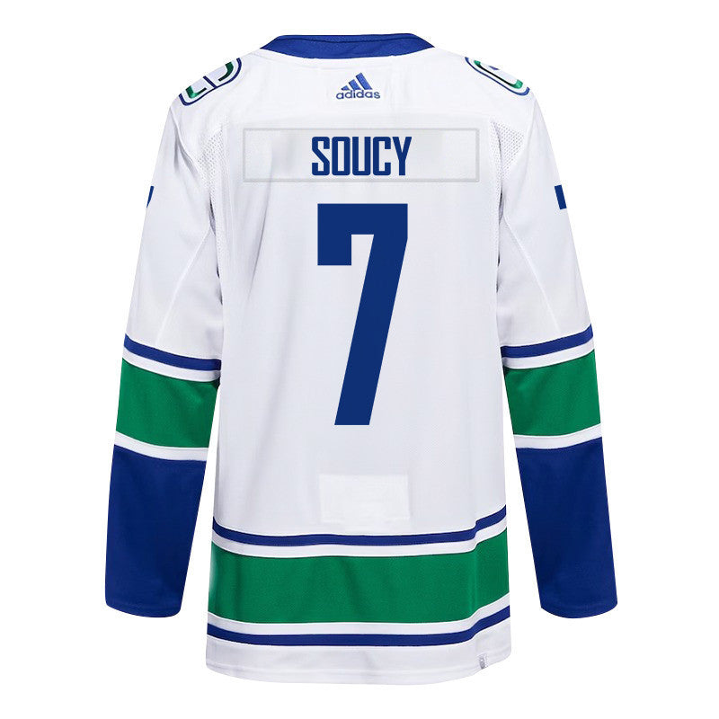 Carson Soucy 7 Vancouver Canucks 2024 NHL Playoffs Patch Away Jersey - Men, White