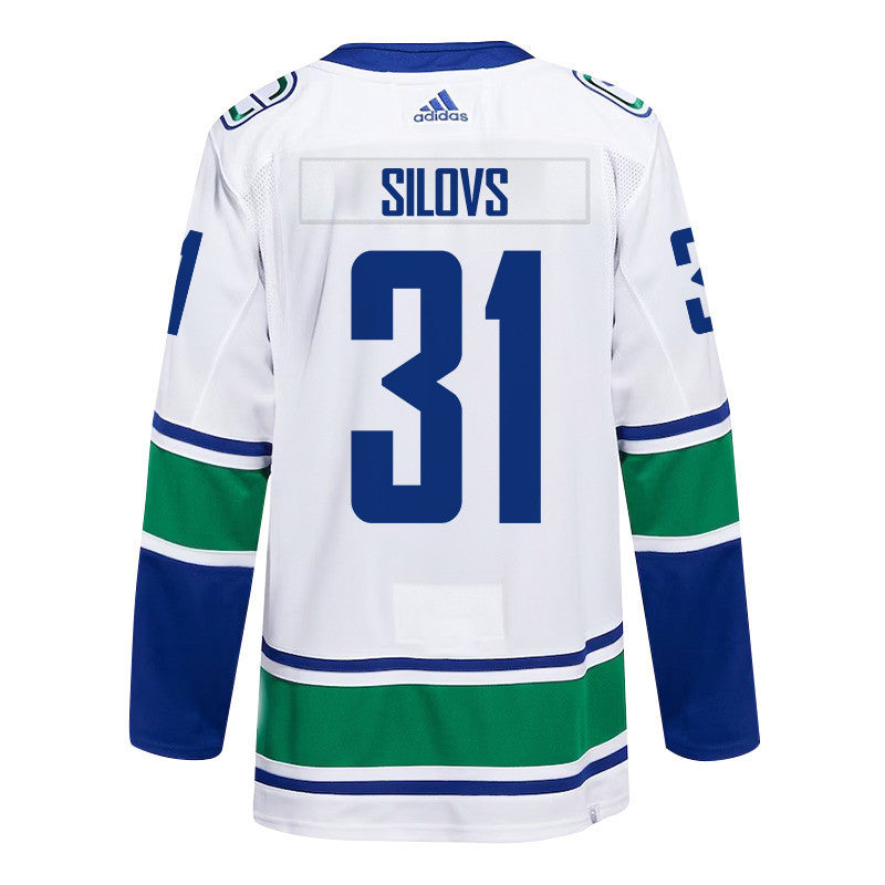 Arturs Silovs 31 Vancouver Canucks 2024 NHL Playoffs Patch Away Jersey - Men, White