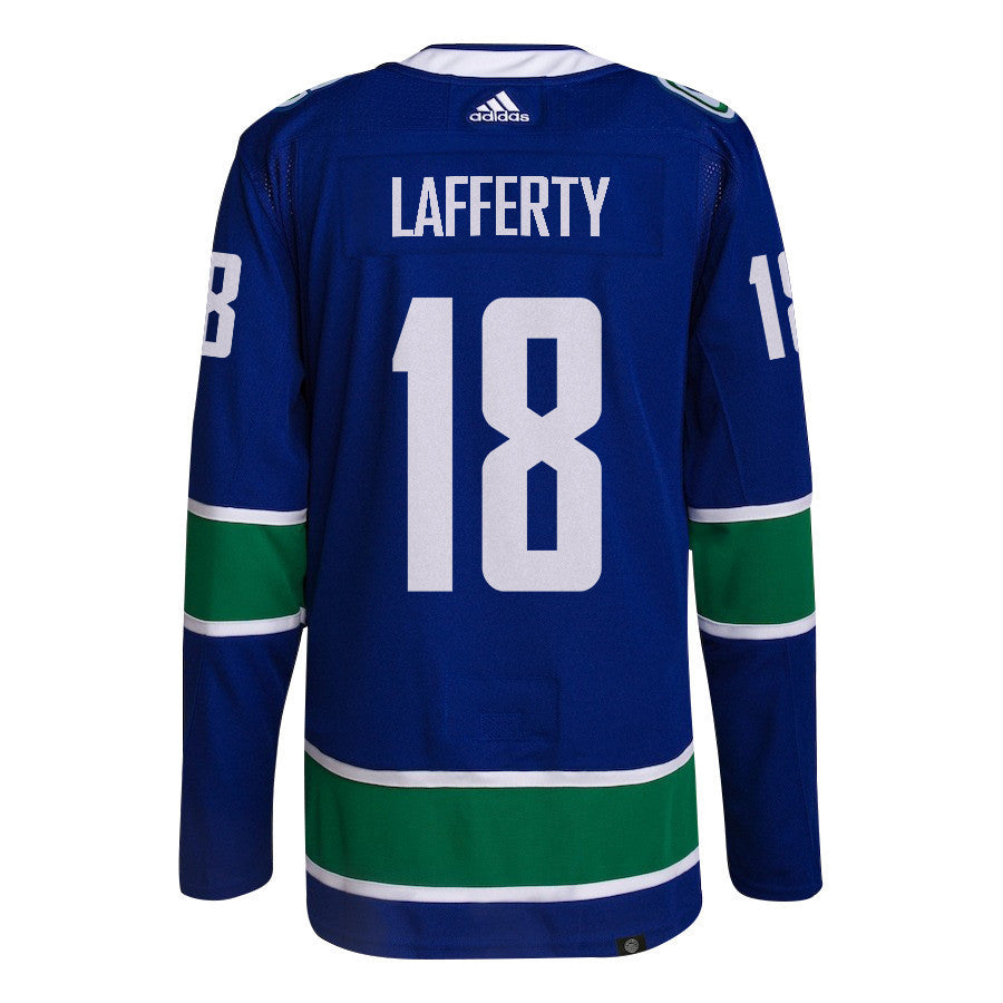 Sam Lafferty 18 Vancouver Canucks 2024 NHL Playoffs Patch Home Jersey - Men, Blue