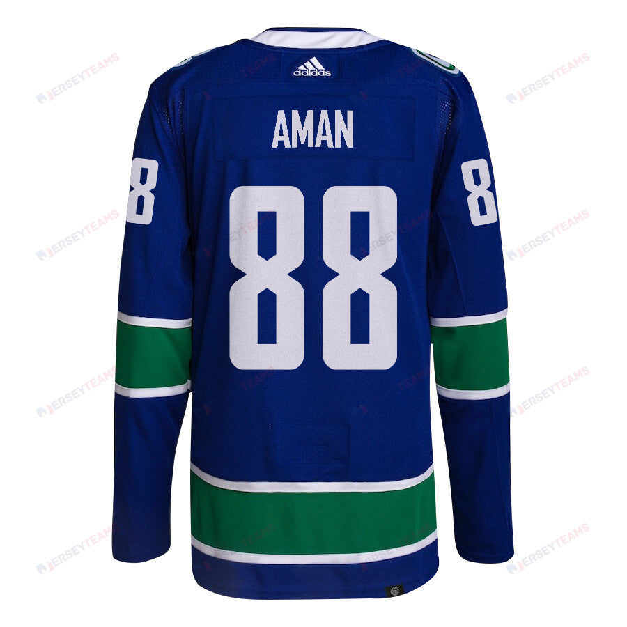 Nils Aman 88 Vancouver Canucks 2024 NHL Playoffs Patch Home Jersey - Men, Blue