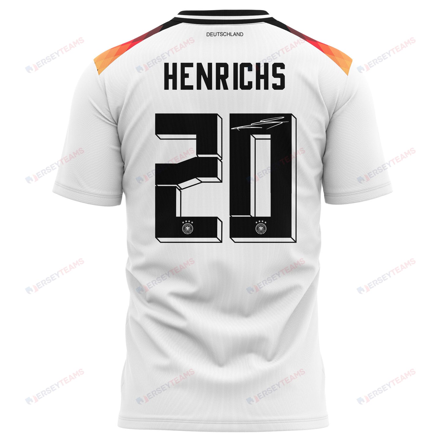 Benjamin Henrichs 20 Signed Germany National Team 2024 Home Kits AOP T-shirt Autographed- White