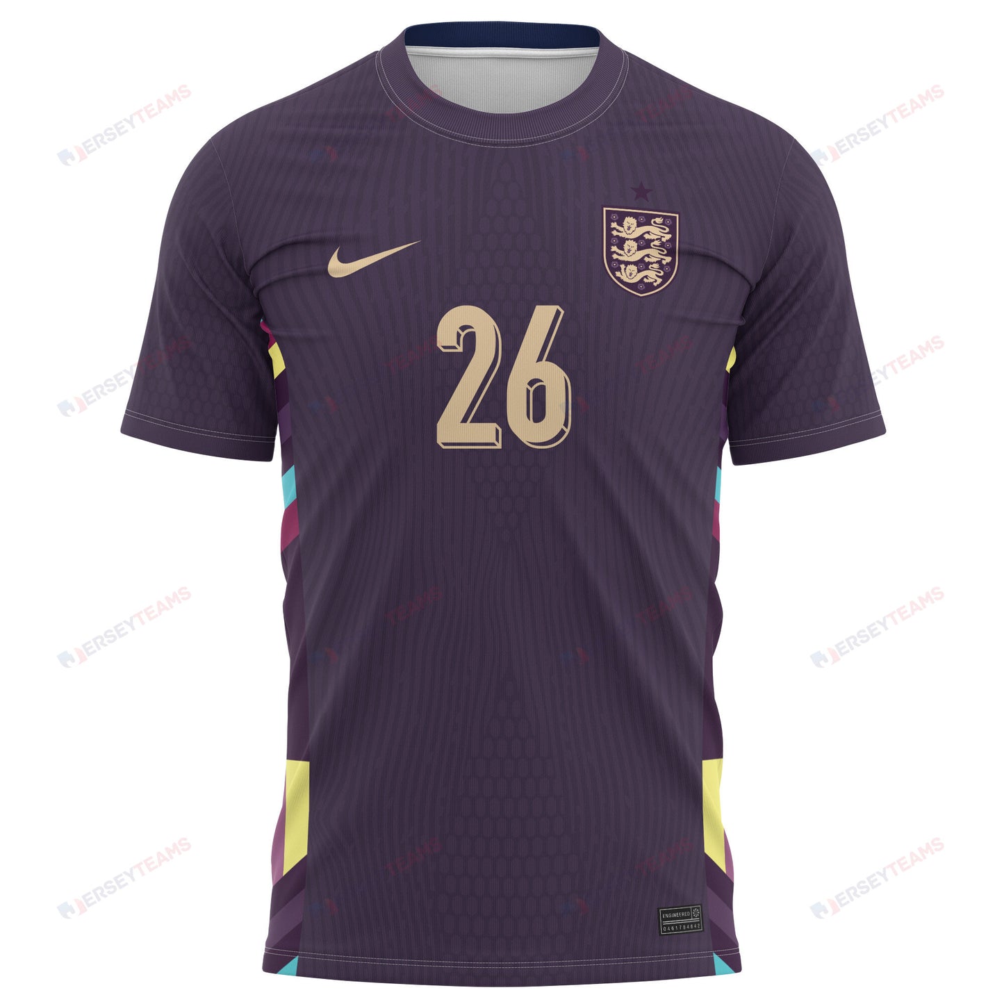 Kobbie Mainoo 26 England National Team 2024 Away Kits AOP T-shirt - Purple