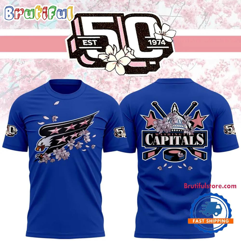 Washington Capitals NHL 2025 Cherry Blossom All Over Printed T-shirt - Blue