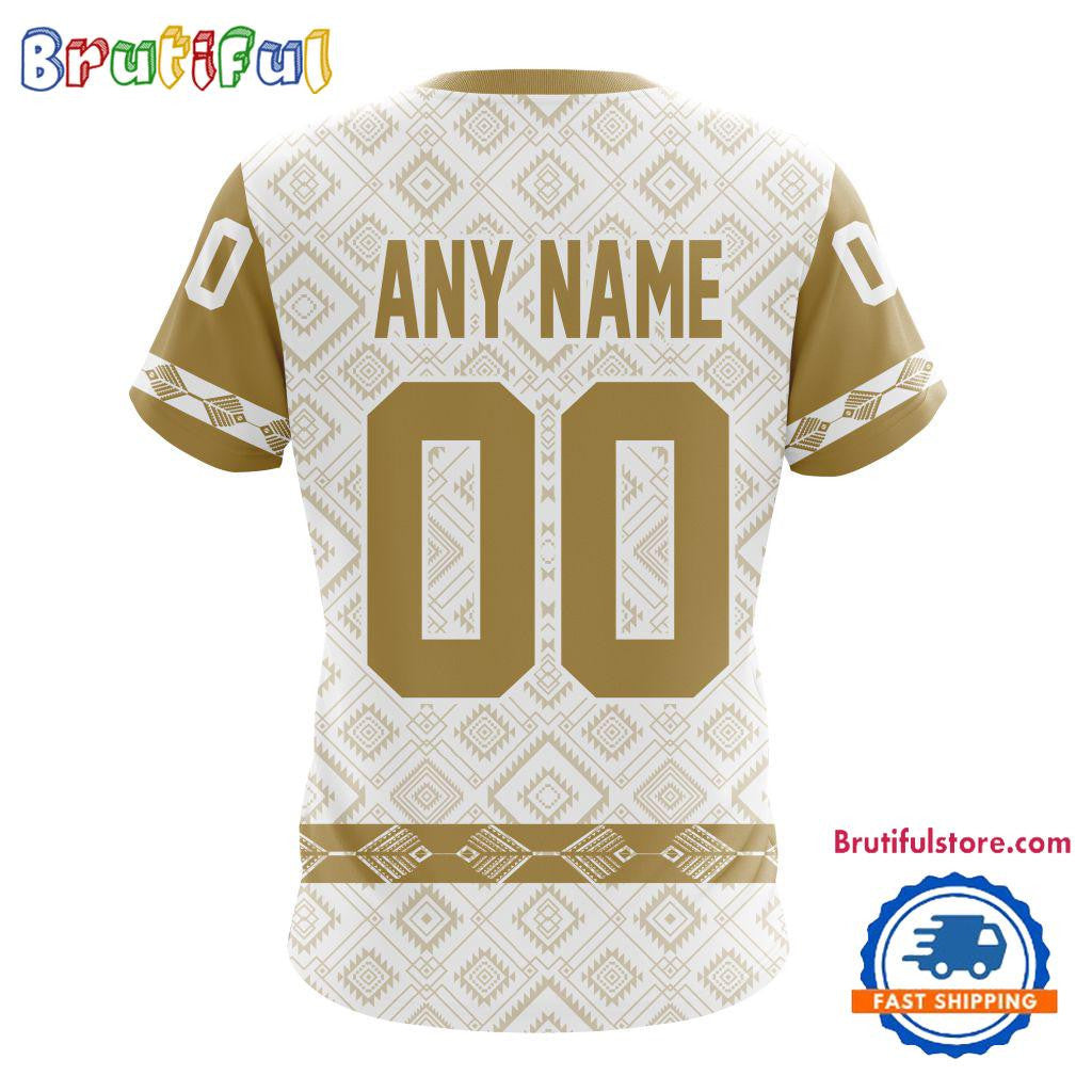 Vegas Golden Knights Hockey Team Native Heritage Design Custom Name Number All Over Printed T-shirt - White