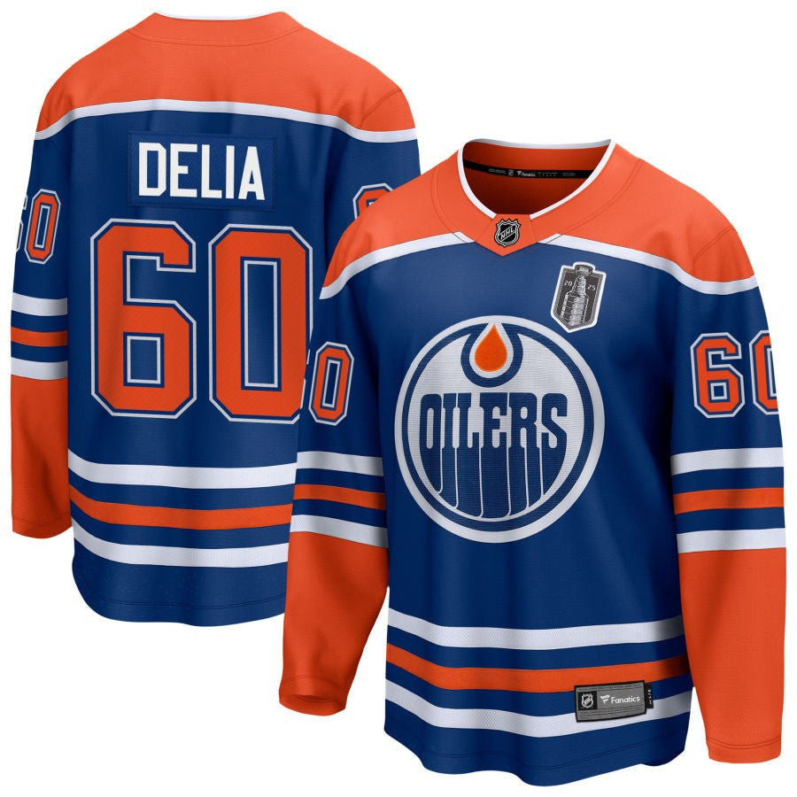 Collin Delia 60 Edmonton Oilers 2025 Stanley Cup Final Home Breakaway Men Jersey - Royal