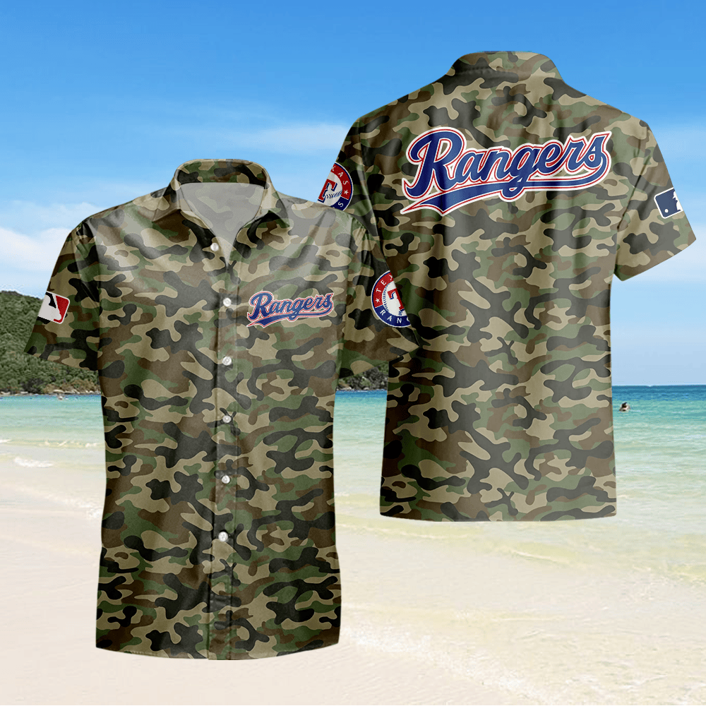 Texas Rangers Camo Hawaiian Shirt - Green