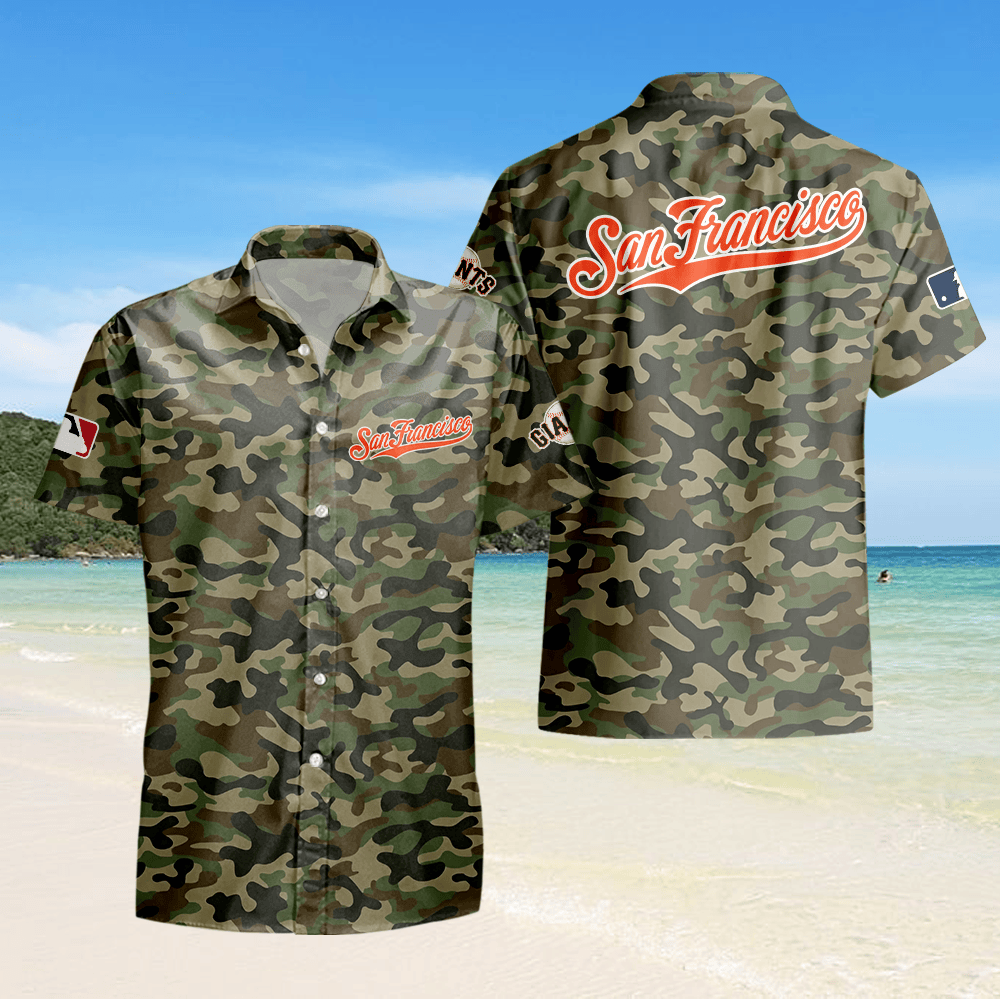 San Francisco Giants Camo Hawaiian Shirt - Green