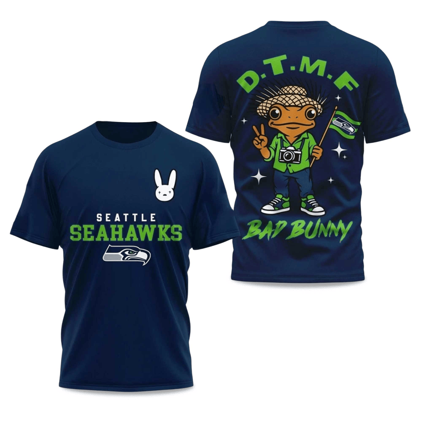 Seahawks Bad Bunny 2026 Super Bowl LX T-Shirt - Navy