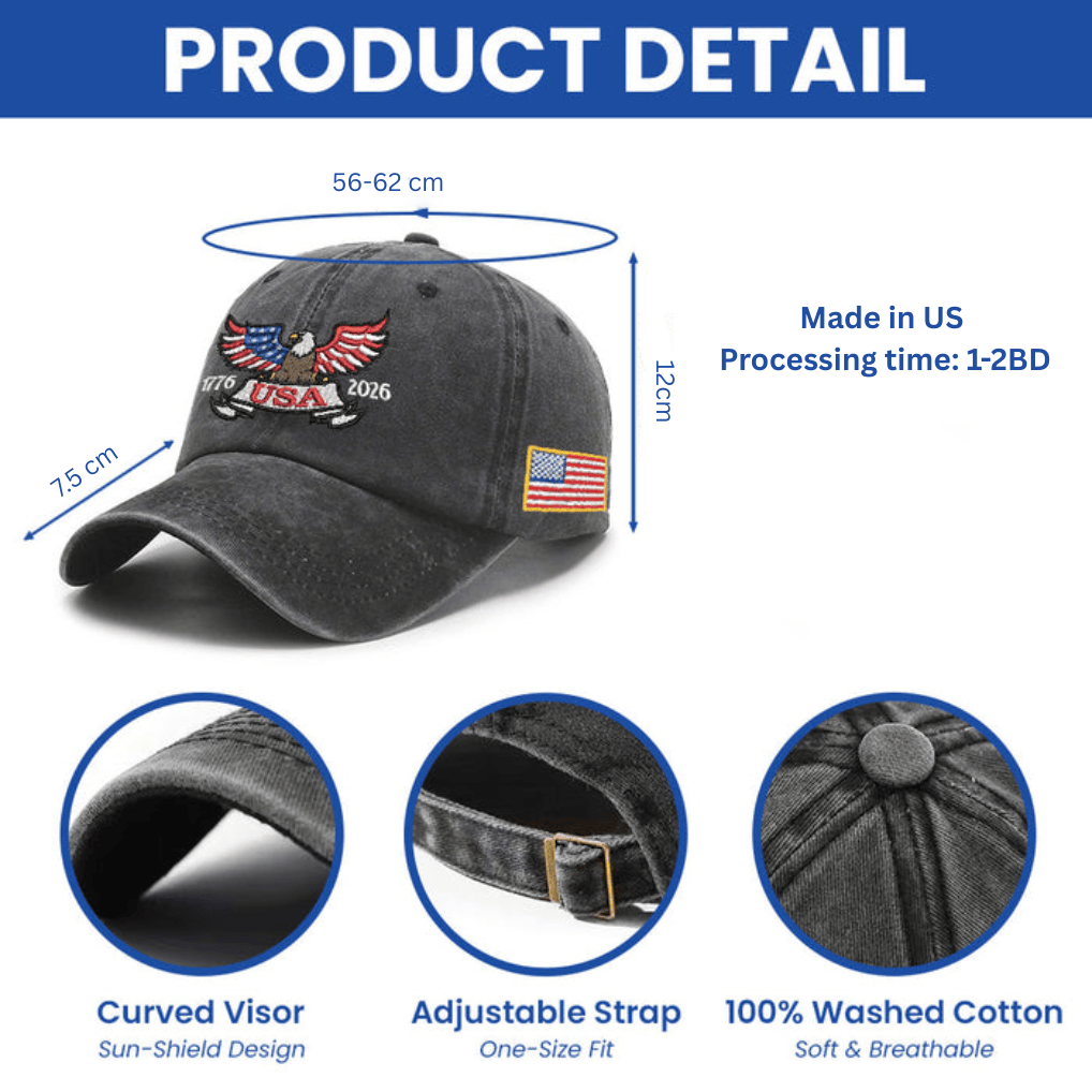 America 250 Eagle Washed Cotton Cap – 1776–2026 Edition - Printed Graphic - Khaki