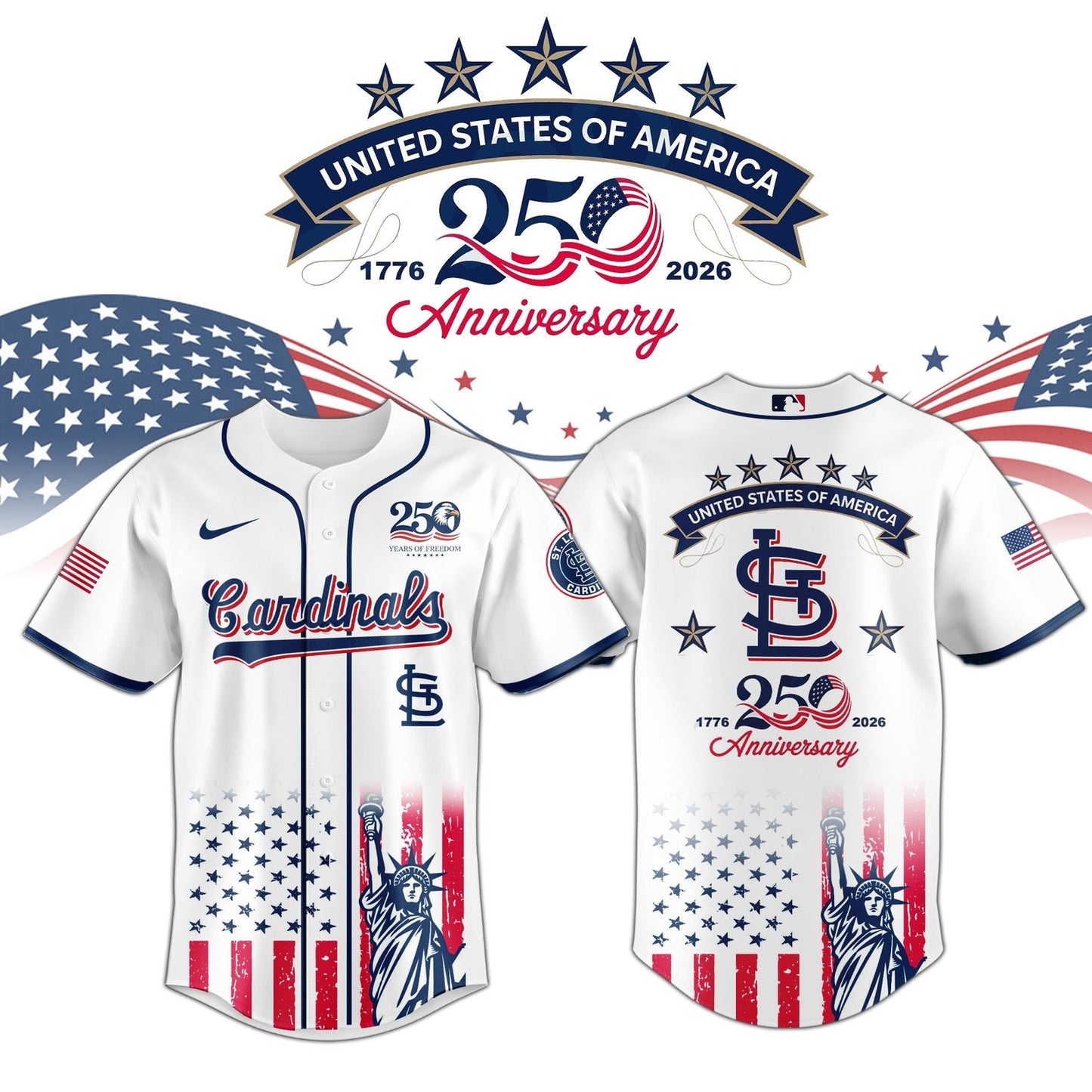 St. Louis Cardinals special America's 250th Anniversary Limited Edition 3D Baseball Jersey
