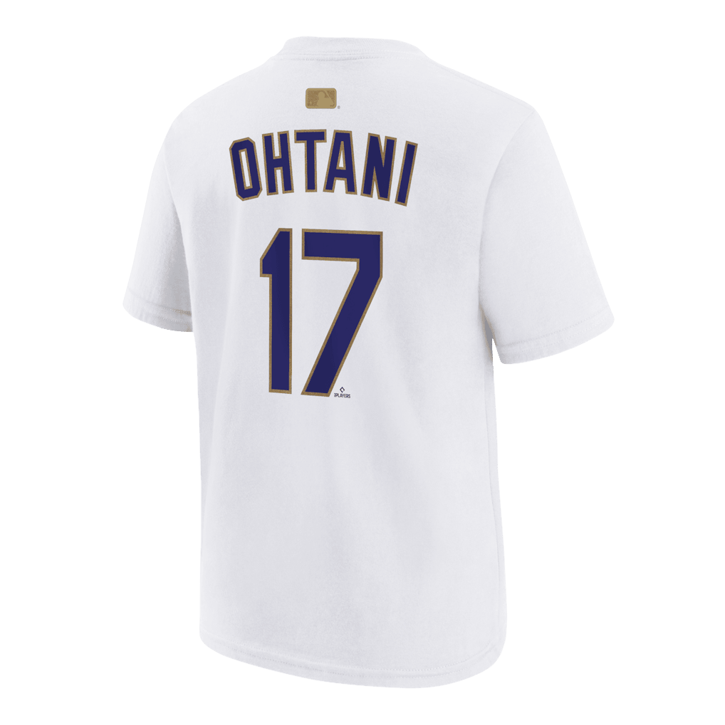 Shohei Ohtani 17 Los Angeles Dodgers 2026 Gold Collection Name & Number T-Shirt - White