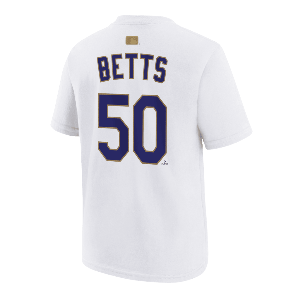 Mookie Betts 50 Los Angeles Dodgers 2026 Gold Collection Name & Number T-Shirt - White