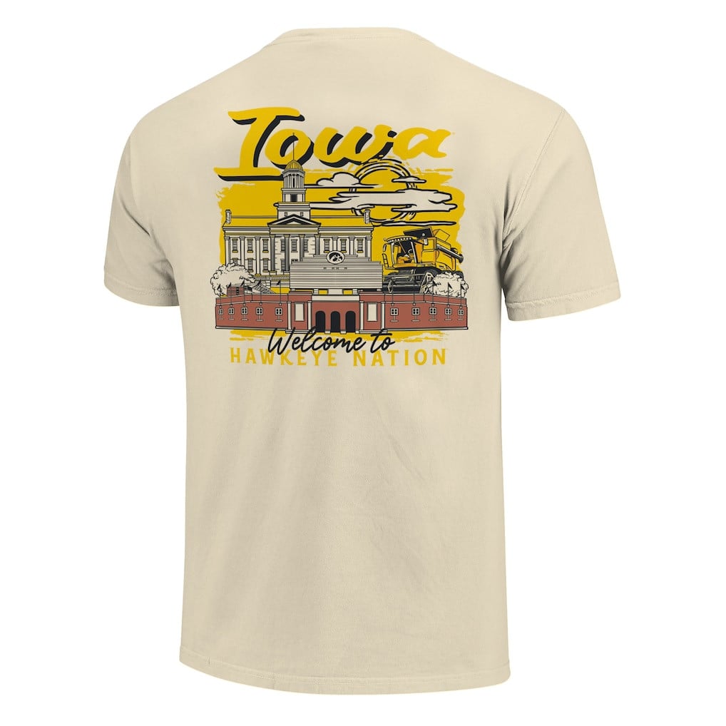 Iowa Hawkeyes 2026 Hand-Drawn Campus Stack Basketball T-Shirt - Natural