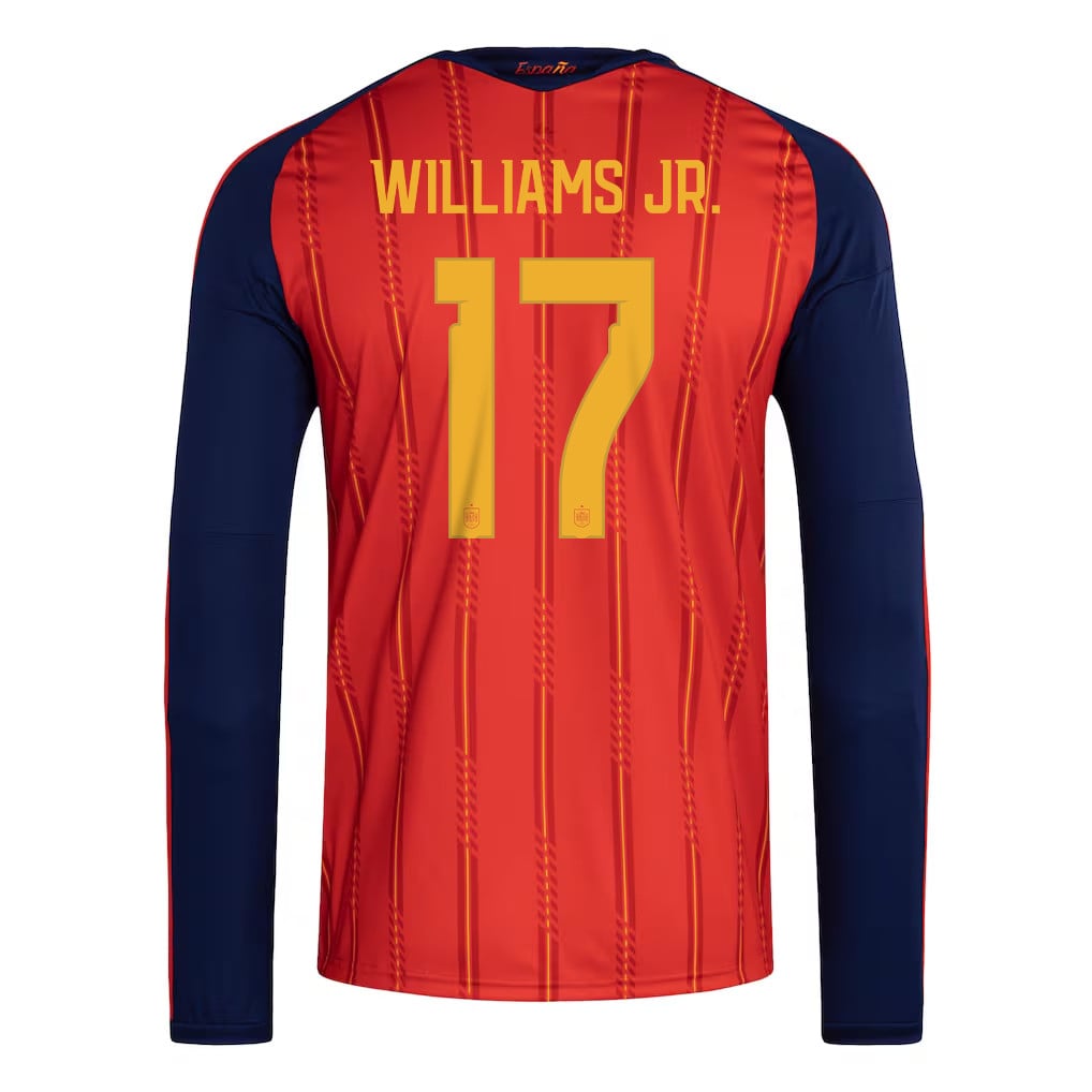 Nico Williams 17 Spain National Team 2026 Home Long Sleeve Jersey - Red