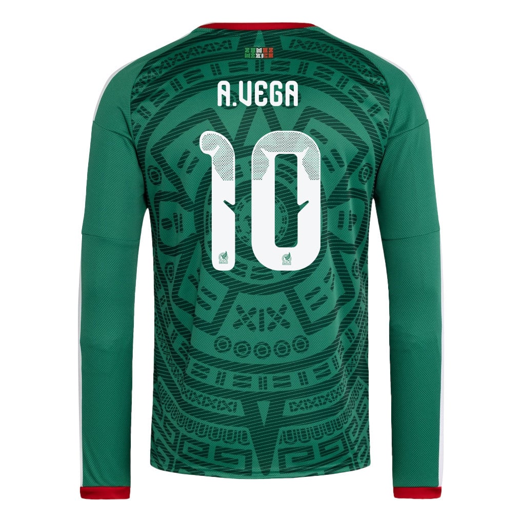 Alexis Vega 10 Mexico National Team 2026 Home Long Sleeve Jersey - Green