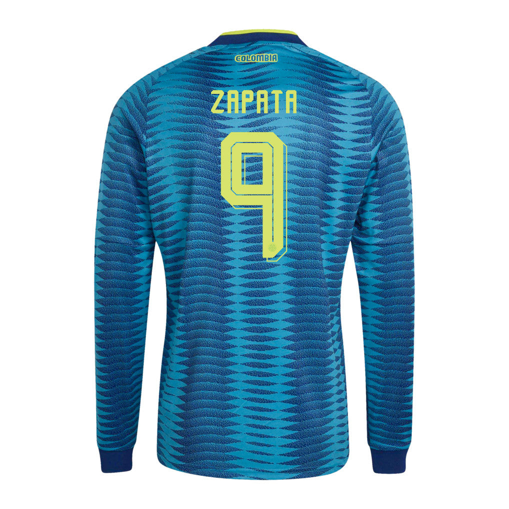 Duván Zapata 9 Colombia National Team 2026 Away Long Sleeve Jersey - Turquoise