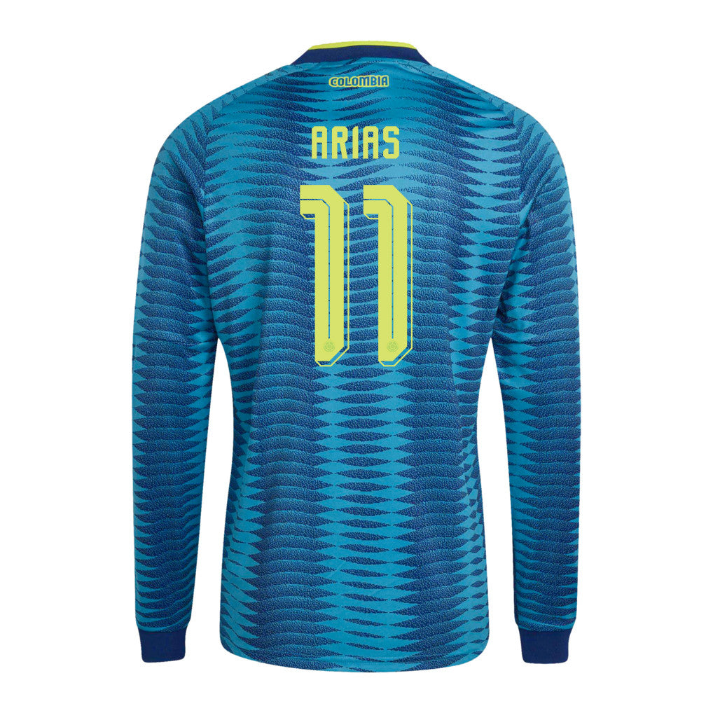 Jhon Arias 11 Colombia National Team 2026 Away Long Sleeve Jersey - Turquoise