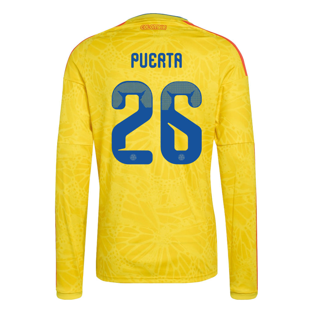 Gustavo Puerta 26 Colombia National Team 2026 Home Long Sleeve Jersey - Yellow