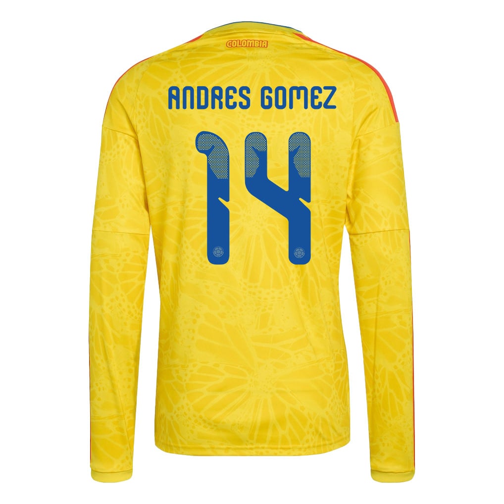 Andres Gomez 14 Colombia National Team 2026 Home Long Sleeve Jersey - Yellow