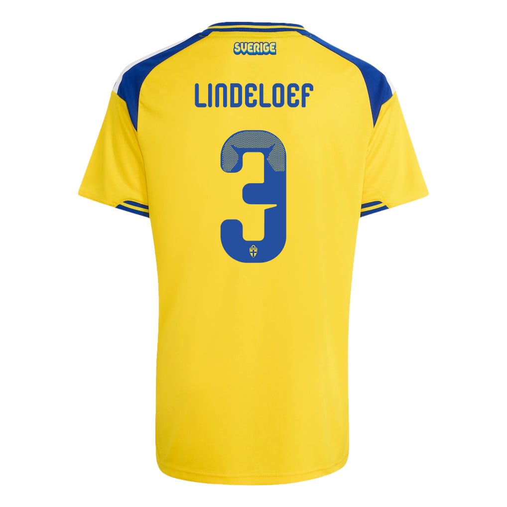 Victor Lindeloef 3 Youth Sweden National Team 2026 Home Jersey - Yellow