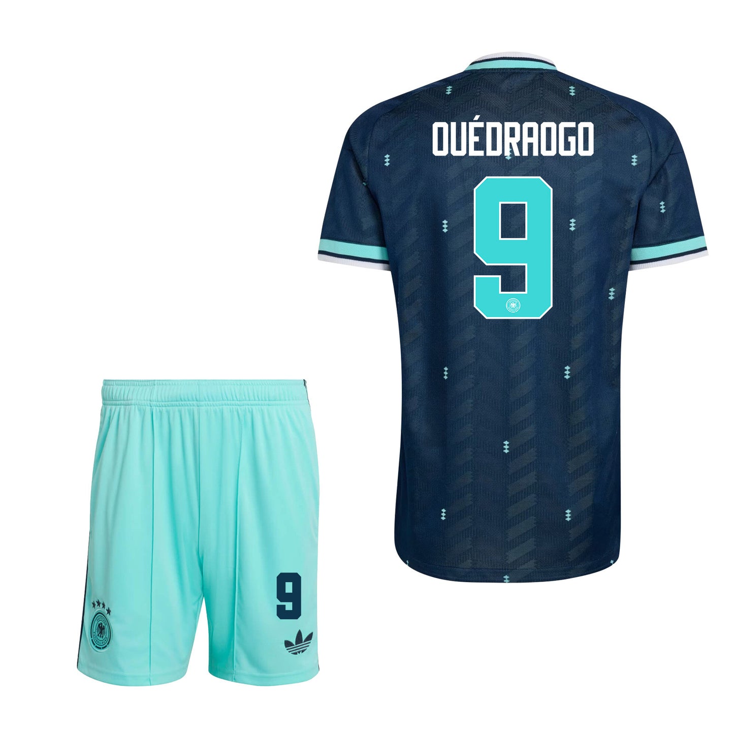 Assan Ouédraogo 9 Germany 2026 Away Men Jersey & Shorts Set – Navy & Aqua