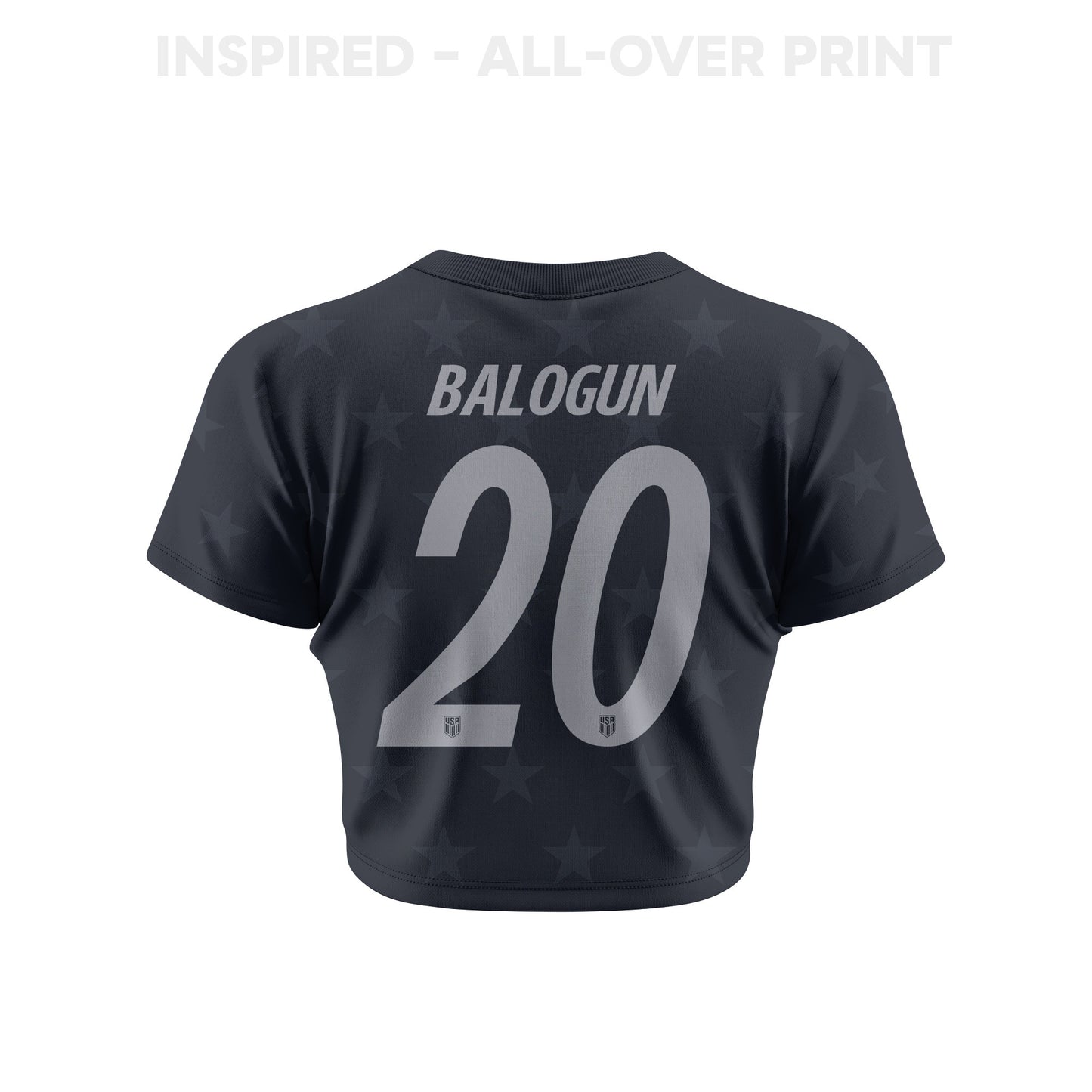 Folarin Balogun 20 USMNT 2026 Women's Away All-Over Print Cropped Jersey - Black