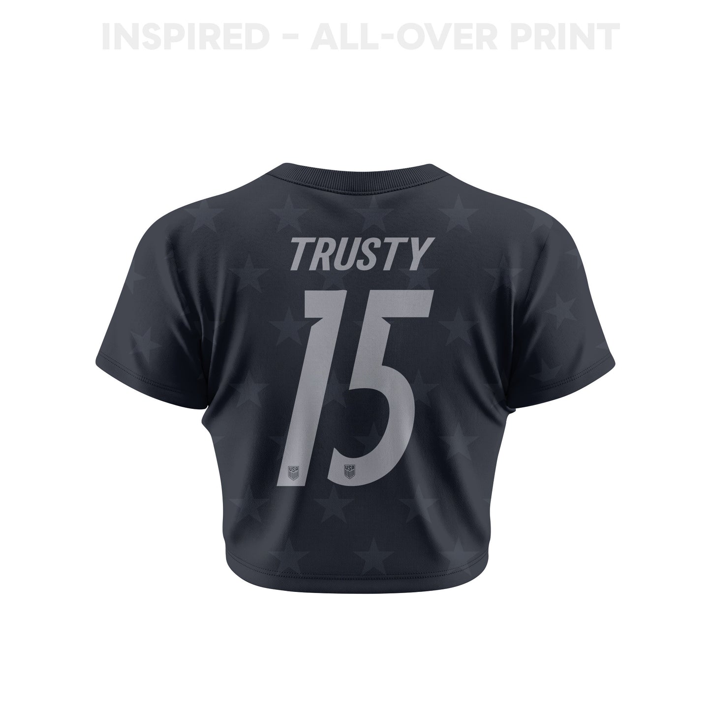 Auston Trusty 15 USMNT 2026 Women's Away All-Over Print Cropped Jersey - Black