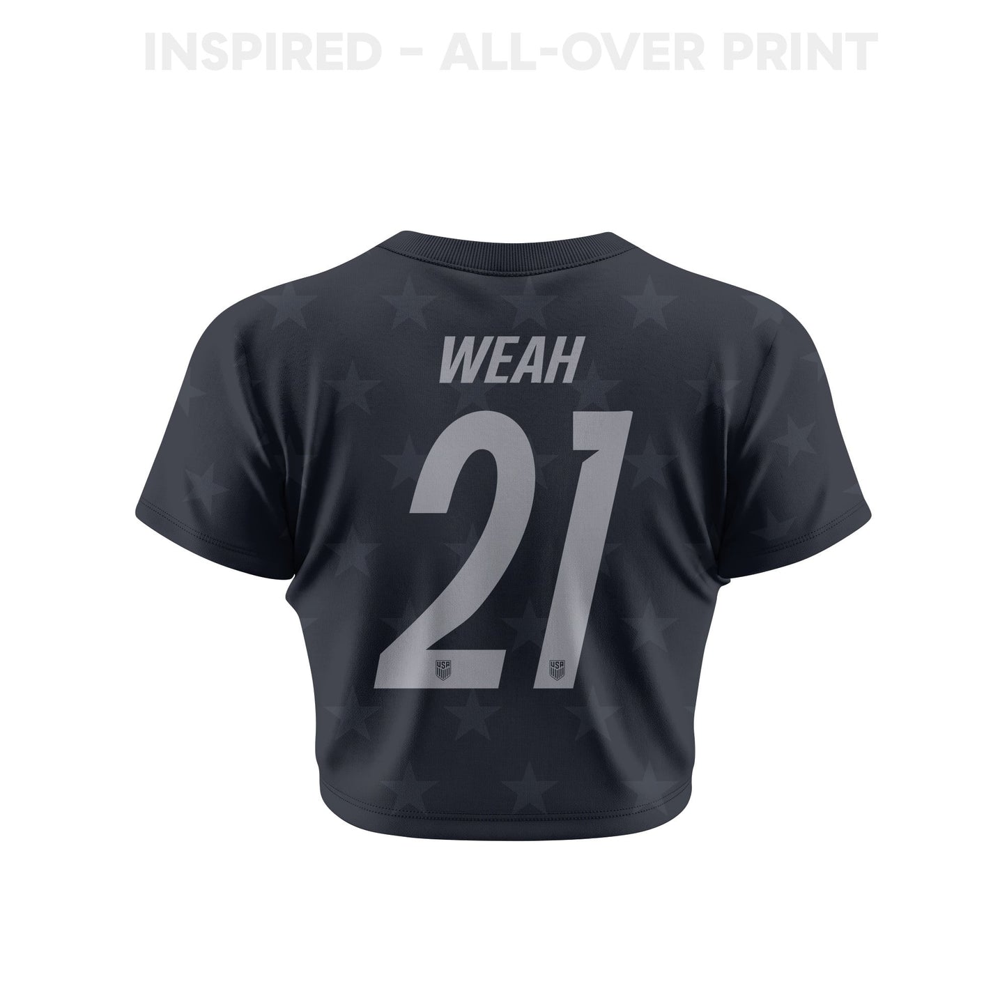 Timothy Weah 21 USMNT 2026 Women's Away All-Over Print Cropped Jersey - Black