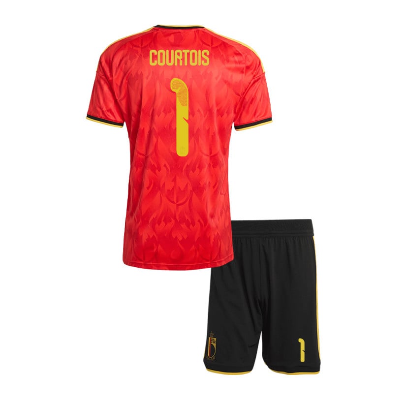 Thibaut Courtois 1 Belgium 2026 YOUTH Home Jersey & Shorts Set - Red/Black