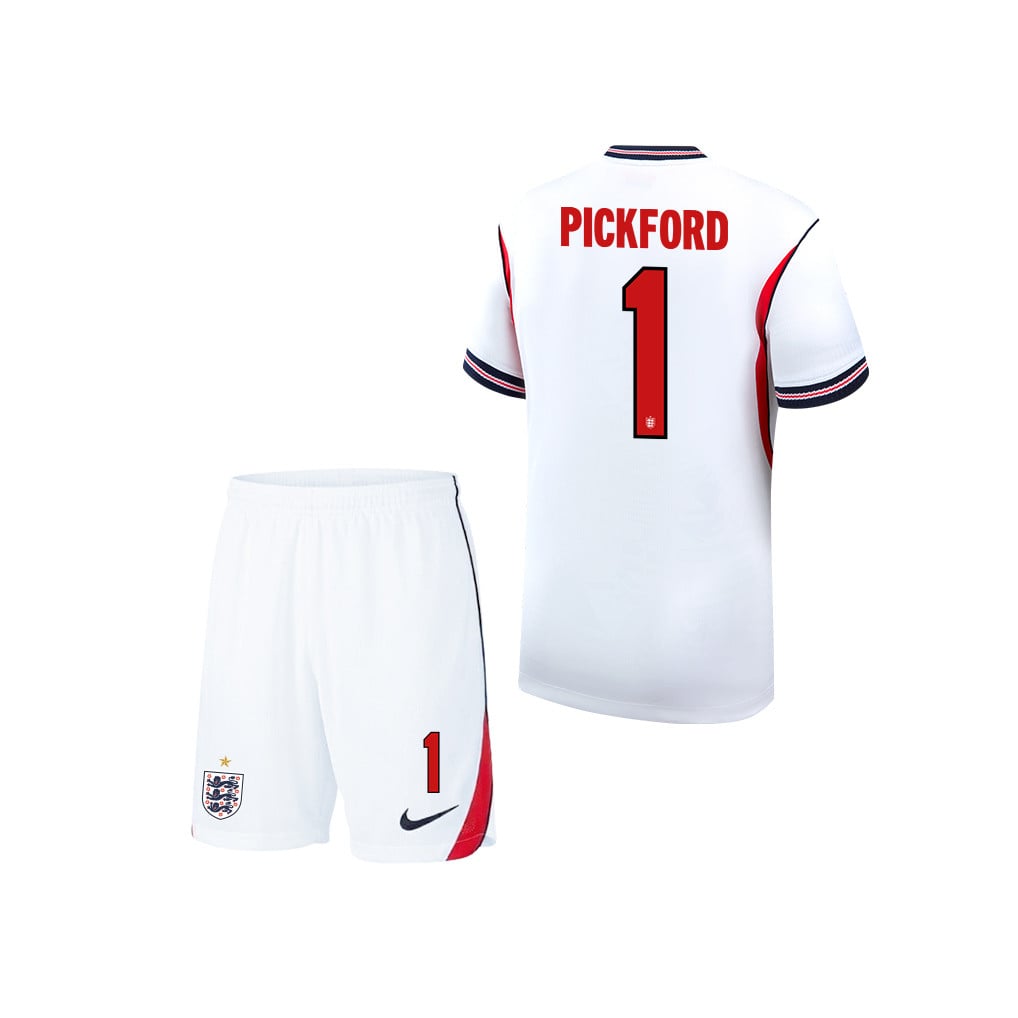 Jordan Pickford 1 England 2026 YOUTH Home Jersey & Shorts Set - White