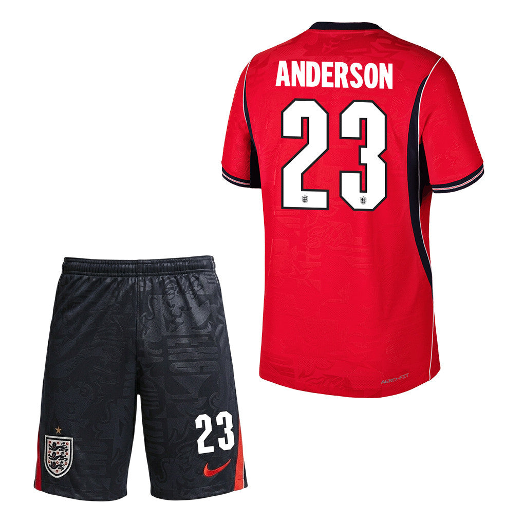 Elliot Anderson 23 England 2026 Away Men Jersey & Shorts Set – Red/Black