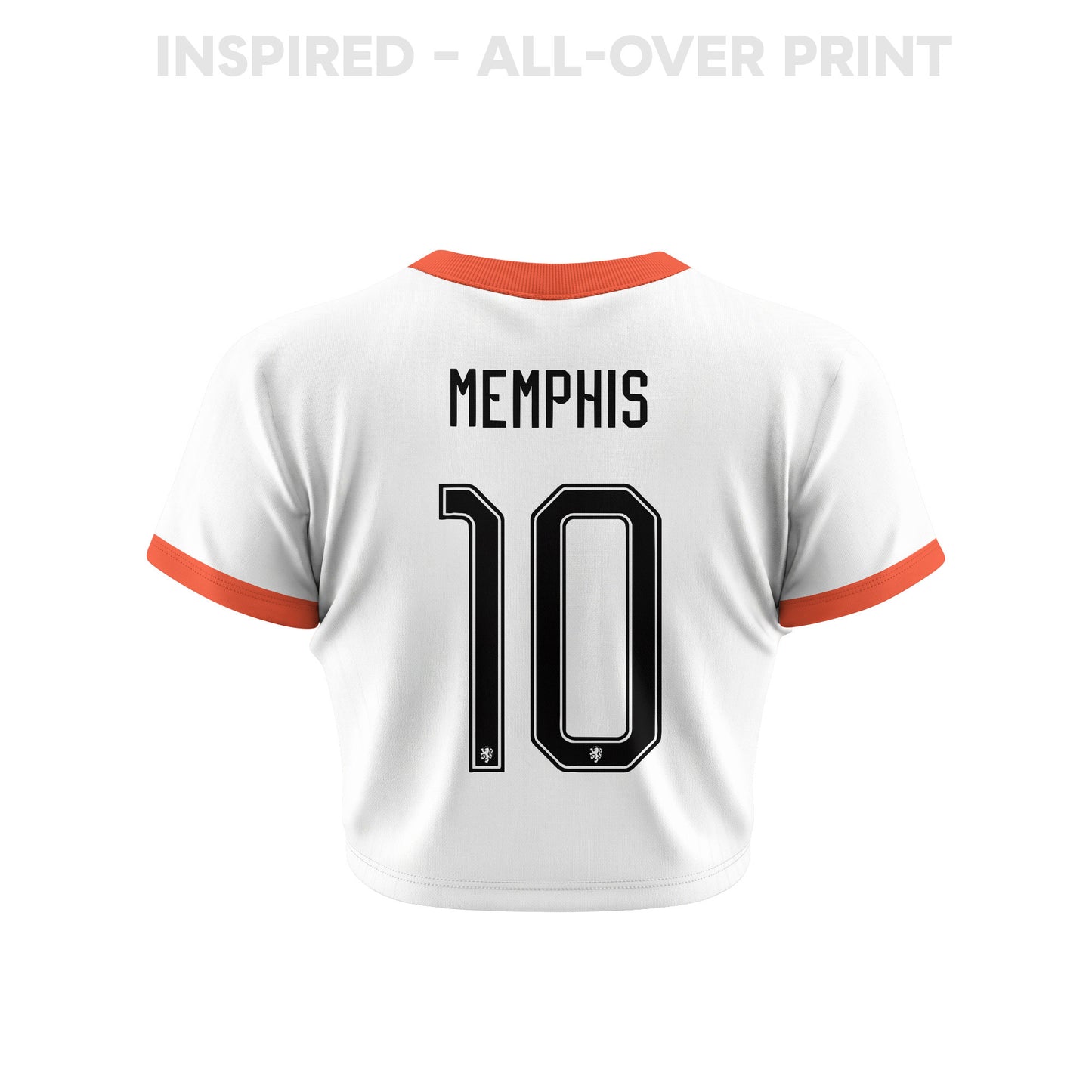 Memphis Depay 10 Netherlands 2026 Women's Away All-Over Print Cropped Jersey - White