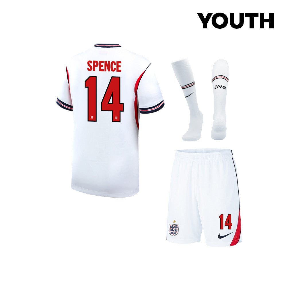 Djed Spence 14 England 2026 YOUTH Home Kit Set – White