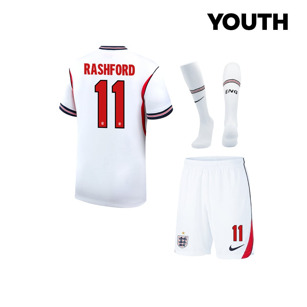 Marcus Rashford 11 England 2026 YOUTH Home Kit Set – White
