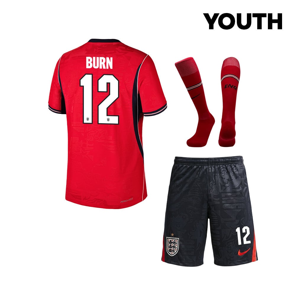 Dan Burn 12 England 2026 YOUTH Away Kit Set – Red/Black