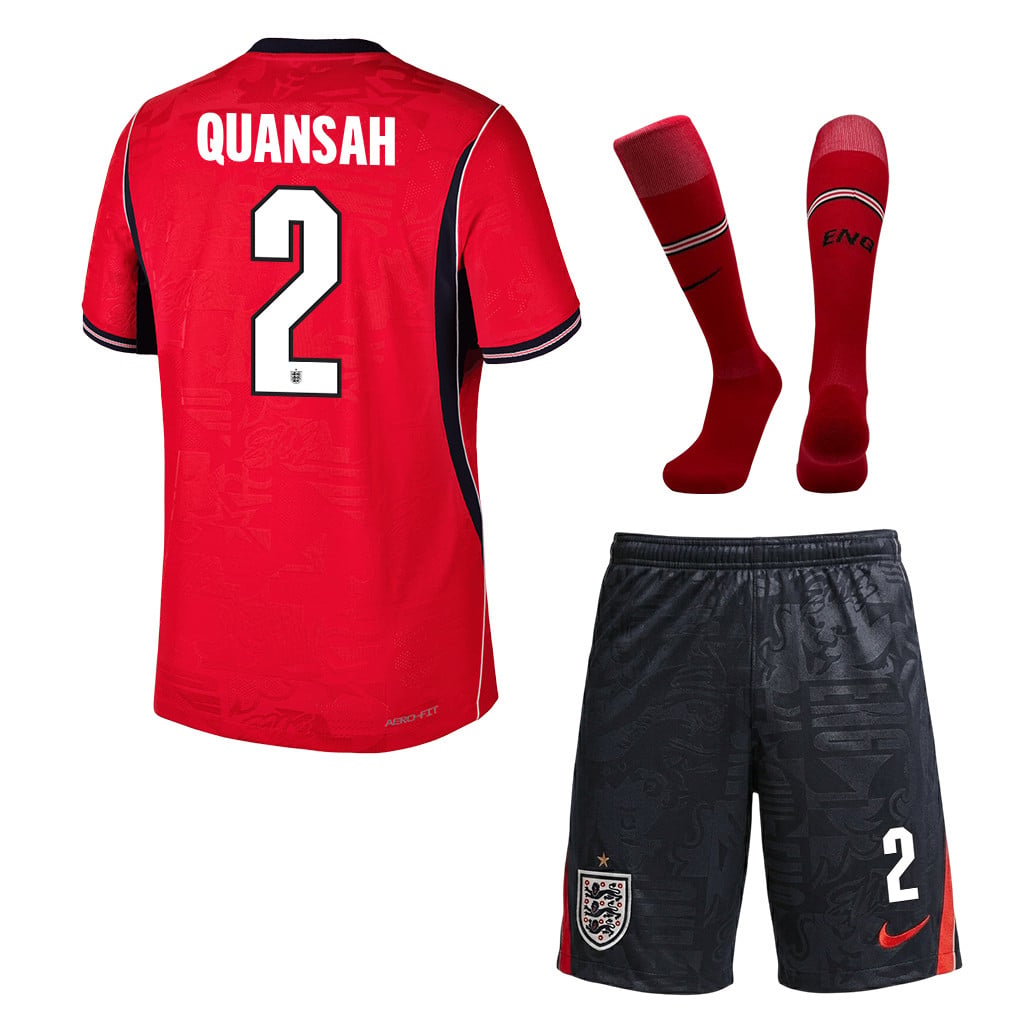 Jarell Quansah 2 England 2026 Away Men Kit Set – Red/Black