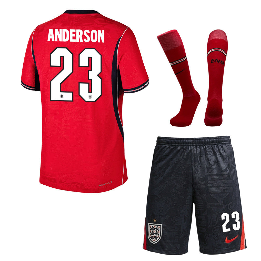 Elliot Anderson 23 England 2026 Away Men Kit Set – Red/Black