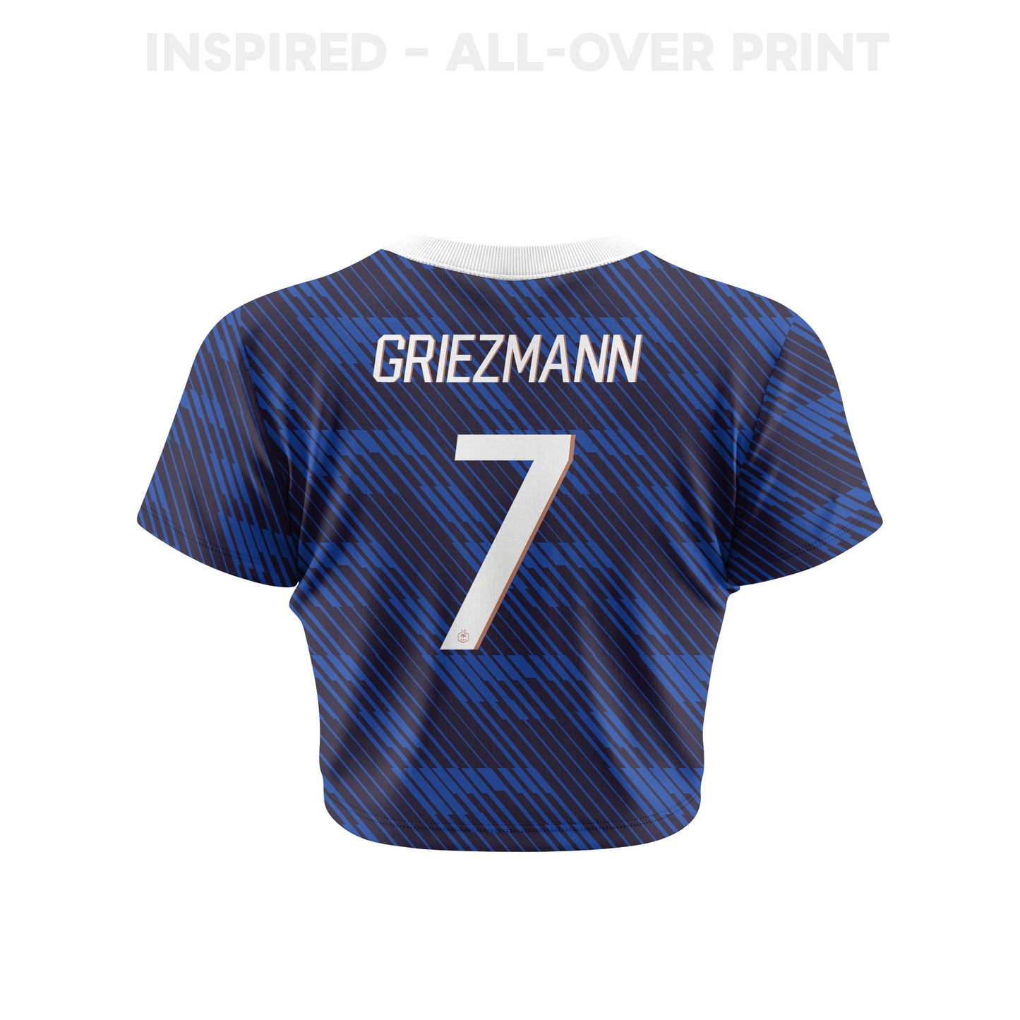 Antoine Griezmann 7 France 2026 Women's Home All-Over Print Cropped Jersey - Blue