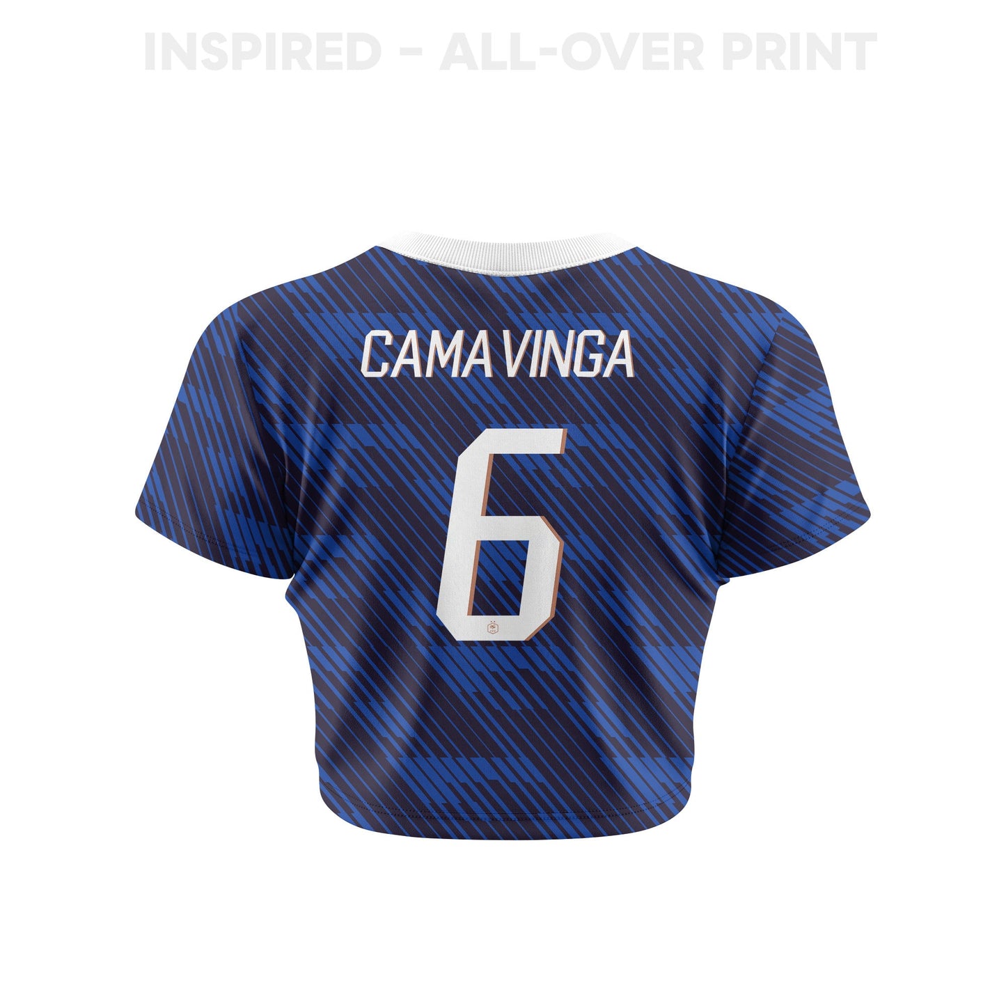 Eduardo Camavinga 6 France 2026 Women's Home All-Over Print Cropped Jersey - Blue