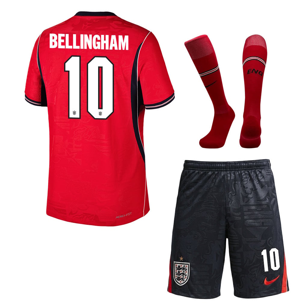 Jude Bellingham 10 England 2026 Away Men Kit Set – Red/Black