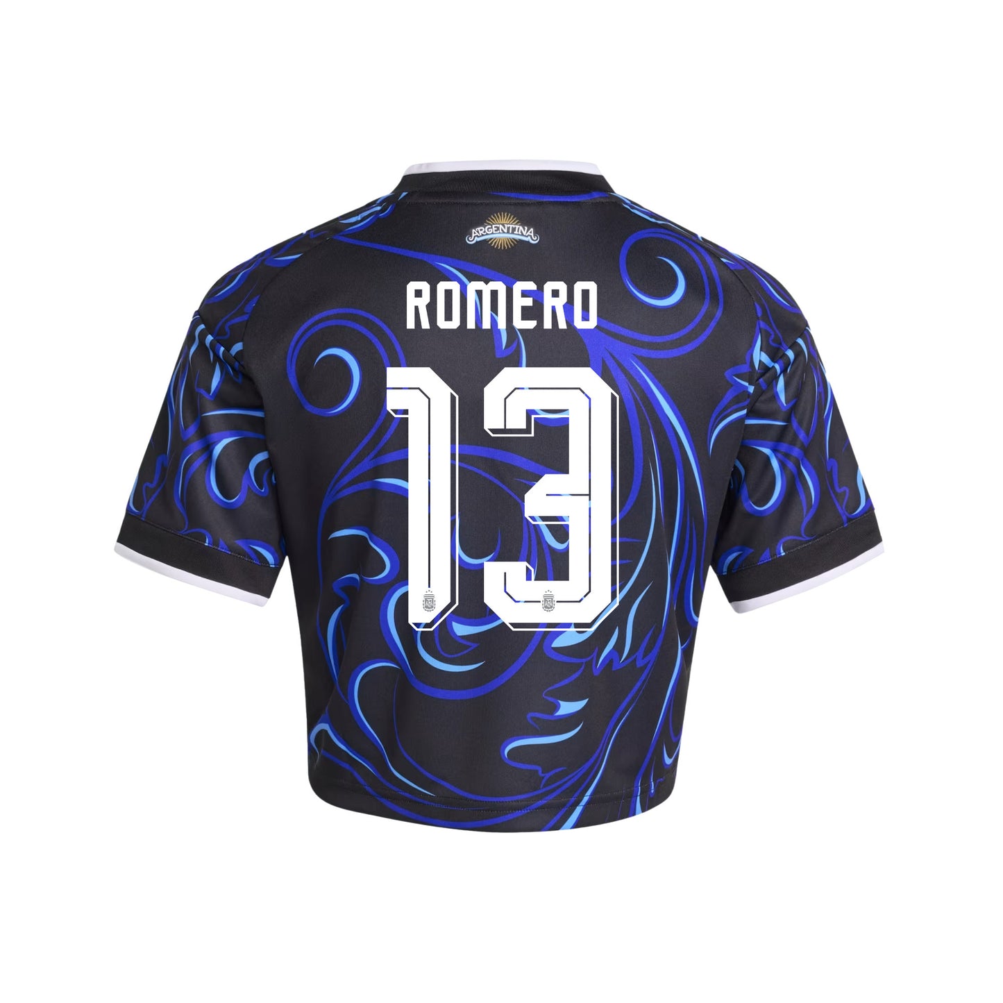 Cristian Romero 13 Argentina 2026 Away Women's Cropped Jersey - Black