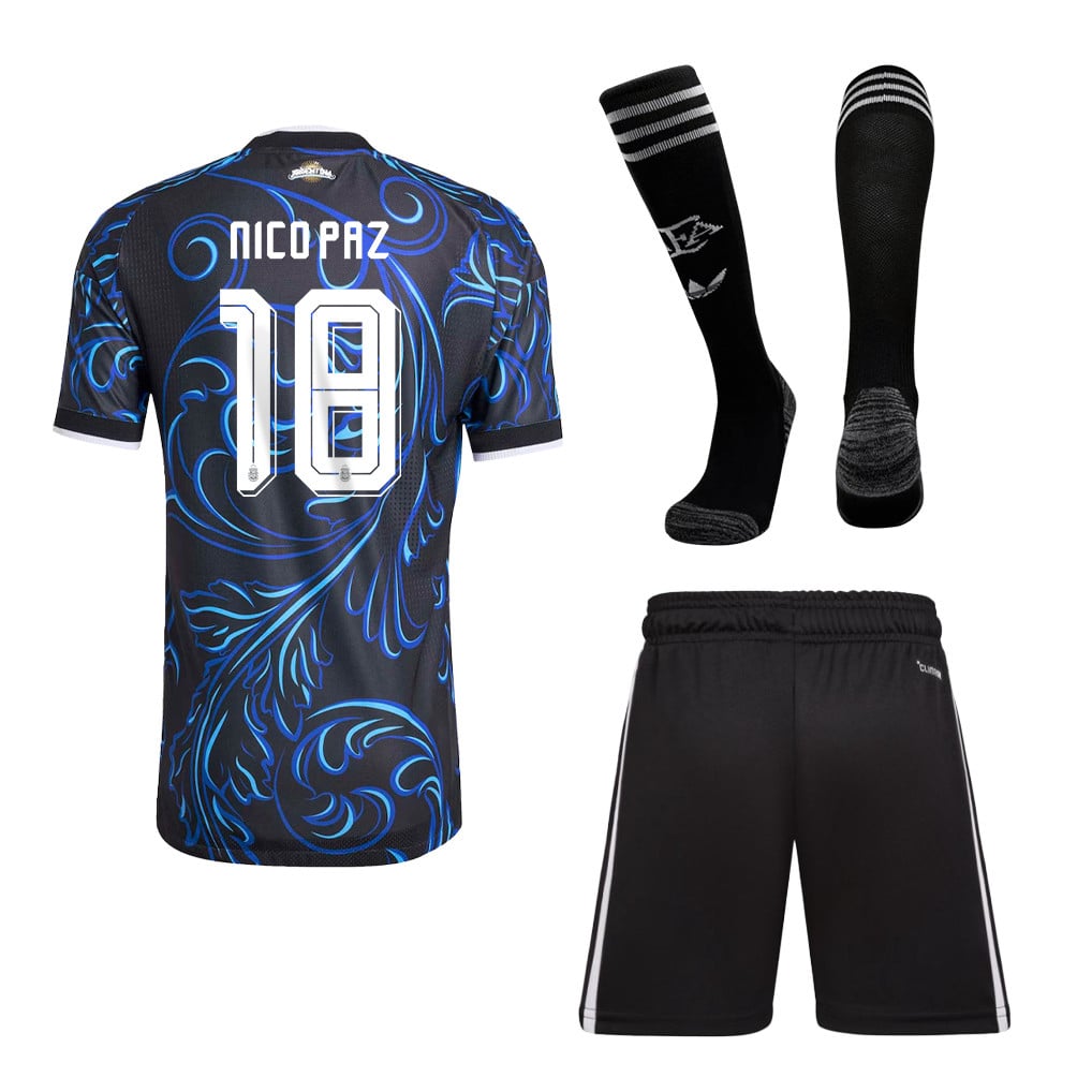 Nico Paz 18 Argentina 2026 Away Men Kit Set – Black